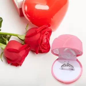Pearl Velvet Rose Ring Box, Romantic Flower Engagement Ring Box, Proposal Wedding Anniversary Valentine's Day Gift, Girl Jewelry Box