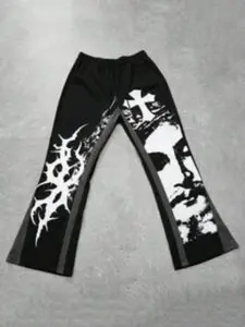 1pc Men's Grunge Flare Sweatpants Portrait Graphic Print Baggy Joggers Thorn & Cross Goth Trousers Contrast Panel Y2K Streetwear Pants for Daily Wear