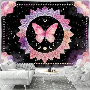 1pc Butterfly Print Pattern Tapestry, Modern Polyester Square Decorative Wall Hanging Suitable For Living Room And Bedroom