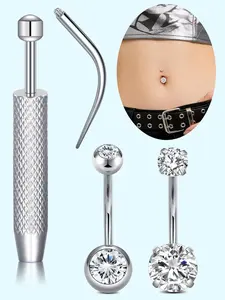 4-Piece Unique Belly Button Ring Set, Hypoallergenic 316L Stainless Steel, Cubic Zirconia, Y2K Style, Perfect Gift for Women and Girls