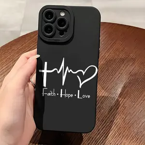 Phone Case: Faith Hope Love Premium Shockproof Black Quote Aesthetic  for iPhone 16 17 15 14 13 12 Pro Max Plus Casual Religious  Birthday Gift for Women Men