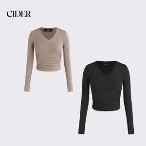 Cider [4 colors, size 2-26] Rib Sweetheart Solid Long Sleeve Crop Tee