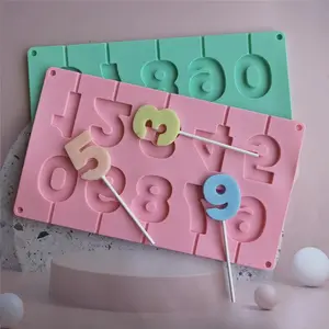 0-9 Number Silicone Lollipop Mold Ice Candy Chocolate Moulds Baking Tool Cake Jelly Candy Mold With Sticks Party Decoration