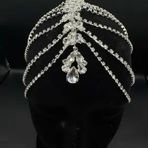 Crystal Bridal Forehead Headpiece – Rhinestone Wedding Hair Jewelry, Boho Bridal Head Chain, Statement Wedding Headpiece