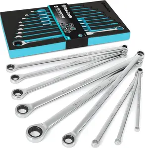 Duratech Extra Long Ratcheting Wrench Set Double Box End Metric 9-Piece 8-22mm CR-V Steel with EVA Foam Tool Organizer