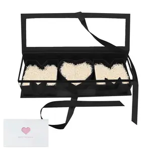 Mother's Day Gift Empty Mom Fillable Flower Gift Boxes Cardboard Heart Shaped Letter Boxes with Clear Window for Mother Grandma Stepmother（Black)