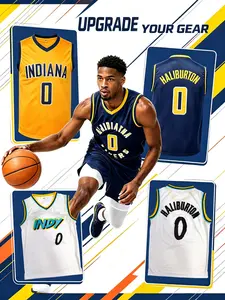 A relaxed men's embroidered yellow # HALIBURTON basketball uniform, Sports Jersey, a lively outfit for sports events, training, and other athletic venues, lightweight, breathable, and high-quality sports apparel, Athletic Top