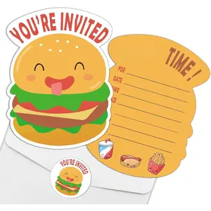Cute Hamburger Party Invitation Cards with Envelopes & Stickers(Set of 15) Shaped Fill-in Invitations Party Supplies Favors for Birthday  Shower Party Celebration Cards for  Teens