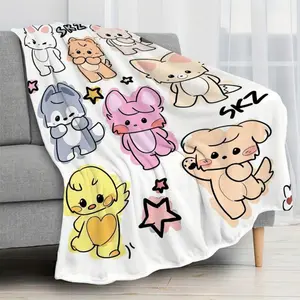 Soft Funny Throw Blanket Cozy Flannel K-POP Idol - Cartoon Design,Machine Washable For All Seasons