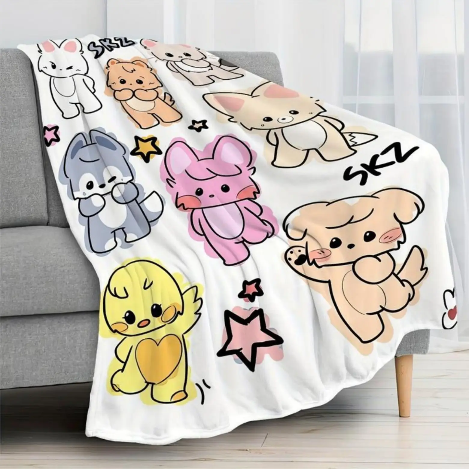 Soft Funny Throw Blanket Cozy Flannel K-POP Idol - Cartoon Design,Machine Washable For All Seasons