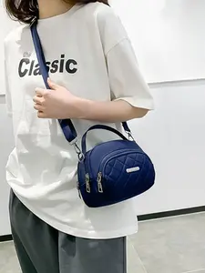 Fashion Plaid Nylon Small Square Bag, Handheld Crossbody Two-In-One Women's Bag, Lightweight Casual Commuter Small Bag