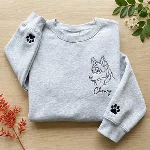 Custom Embroidered Pet Sweatshirt from Photo, Personalized Dog Face with Name Crewneck, Pet Lover Gift