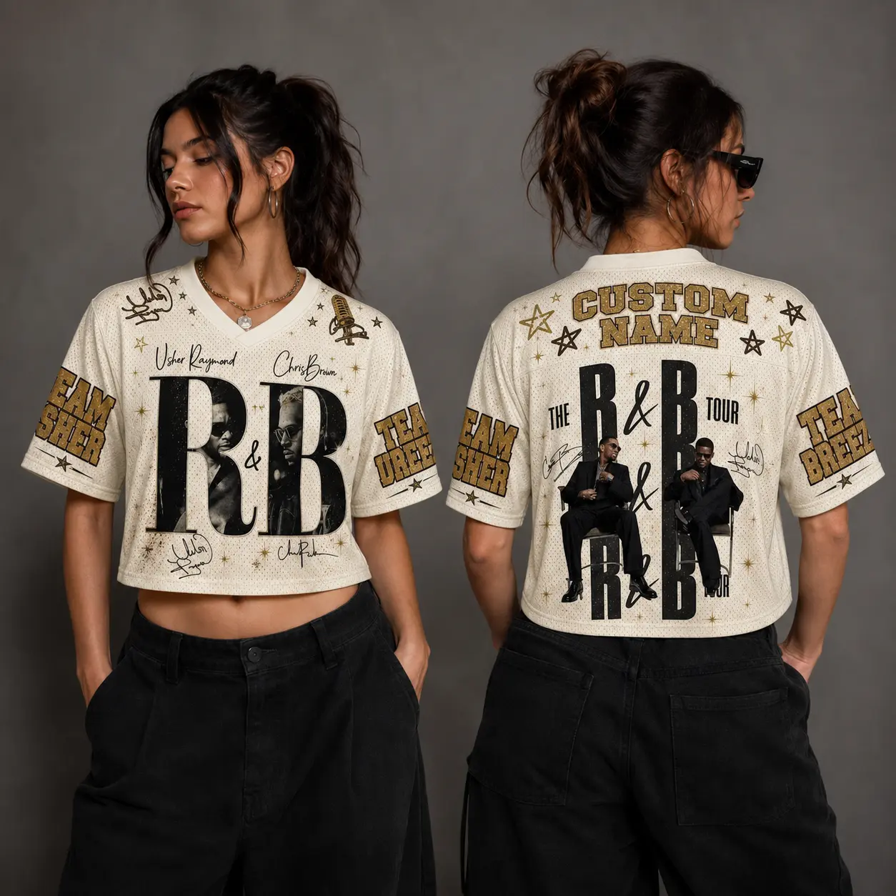 Fashion Unisex R&B Tour Inspired Crop Jersey, Mixed Mesh Football Shirt, Hip Hop Concert Outfit, Music Fan Merch Gift for Men and Women