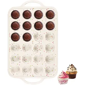 Silicone Mini Muffin Pan With Metal Reinforced Frame-24 Cups Durable Silicone Cupcake Pan for Muffins and Cupcakes, BPA Free, Dishwasher Safe - 1 Piece Beige with Rainbow Spots
