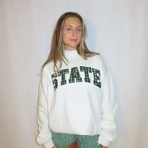 STATE Plaid Mockneck Sweatshirt - White with Green Plaid Design, Long Sleeve, Casual Style, Perfect for Everyday Wear