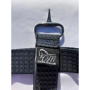 Navy Square pattern 1.5” Adjustable Snaffle Bit Riding Belt with gun metal bit and black rhinestone crystals