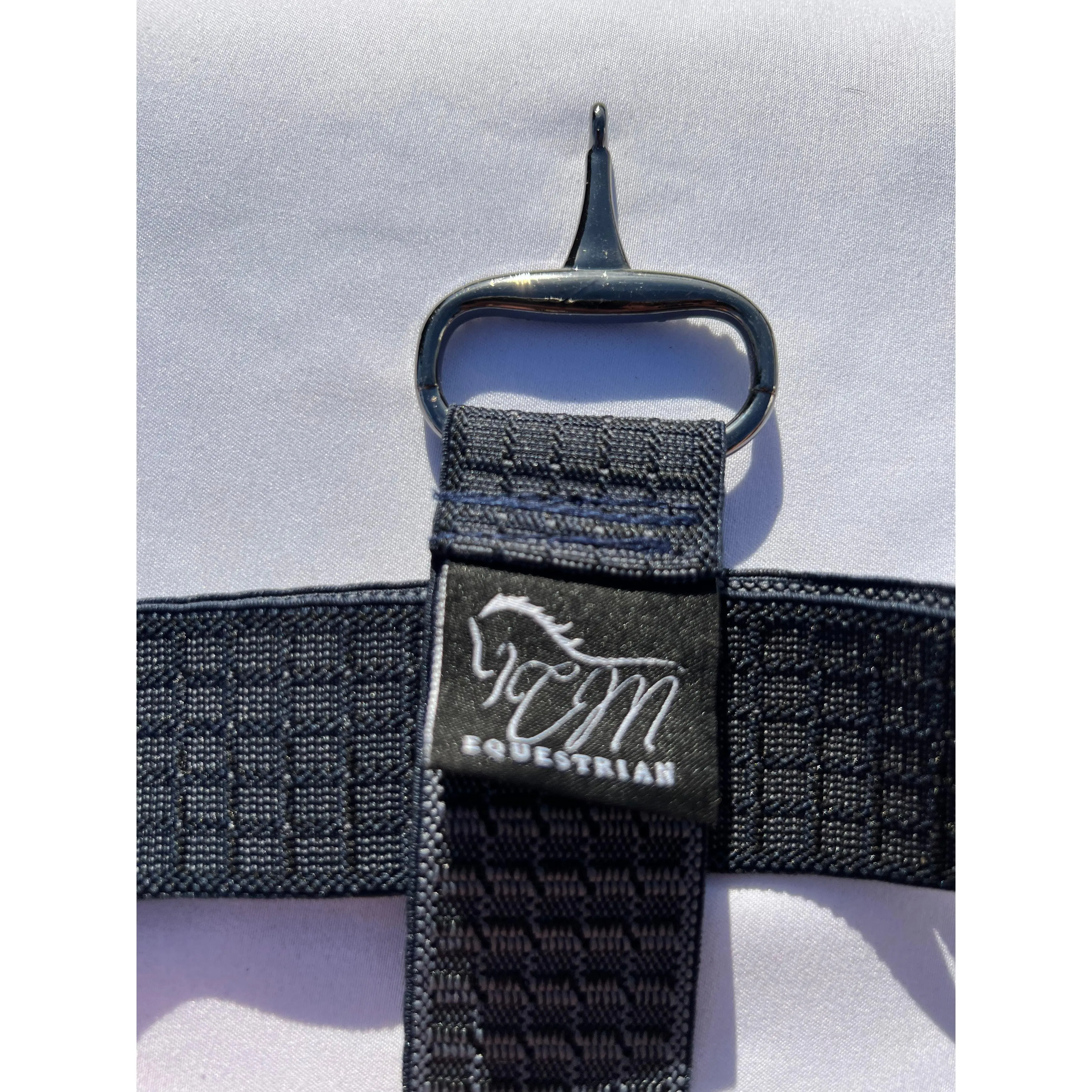Navy Square pattern 1.5” Adjustable Snaffle Bit Riding Belt with gun metal bit and black rhinestone crystals