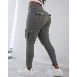 Women's hip lifting tight pants with flap pockets, high waist, anti roll training, work pants, yoga pants, gym sportswear, bottoms