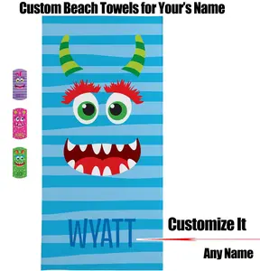 Kids Personalized Bath/Beach Towel Custom with Your Name for Pool Vacation Spring Break Camp Cruise, Super Strong Absorbent, Microfiber, 30 In x 60 In, Little Monster