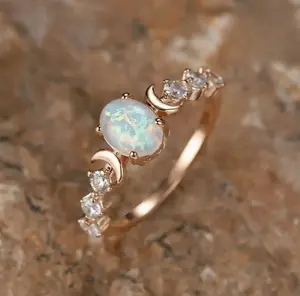 Moonstone Rosy Ring - Beautiful Every Day Wear For Anniversary Egg Shape