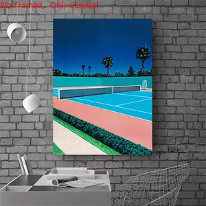1 piece/set frameless canvas painting print poster, Sports activities art，Hiroshi Nagai Retro Tennis Court，a perfect gift for Tennis loves, ideal gift for bedroom, living room, dorm hallway, kitchen, mural, wall decoration, room decor