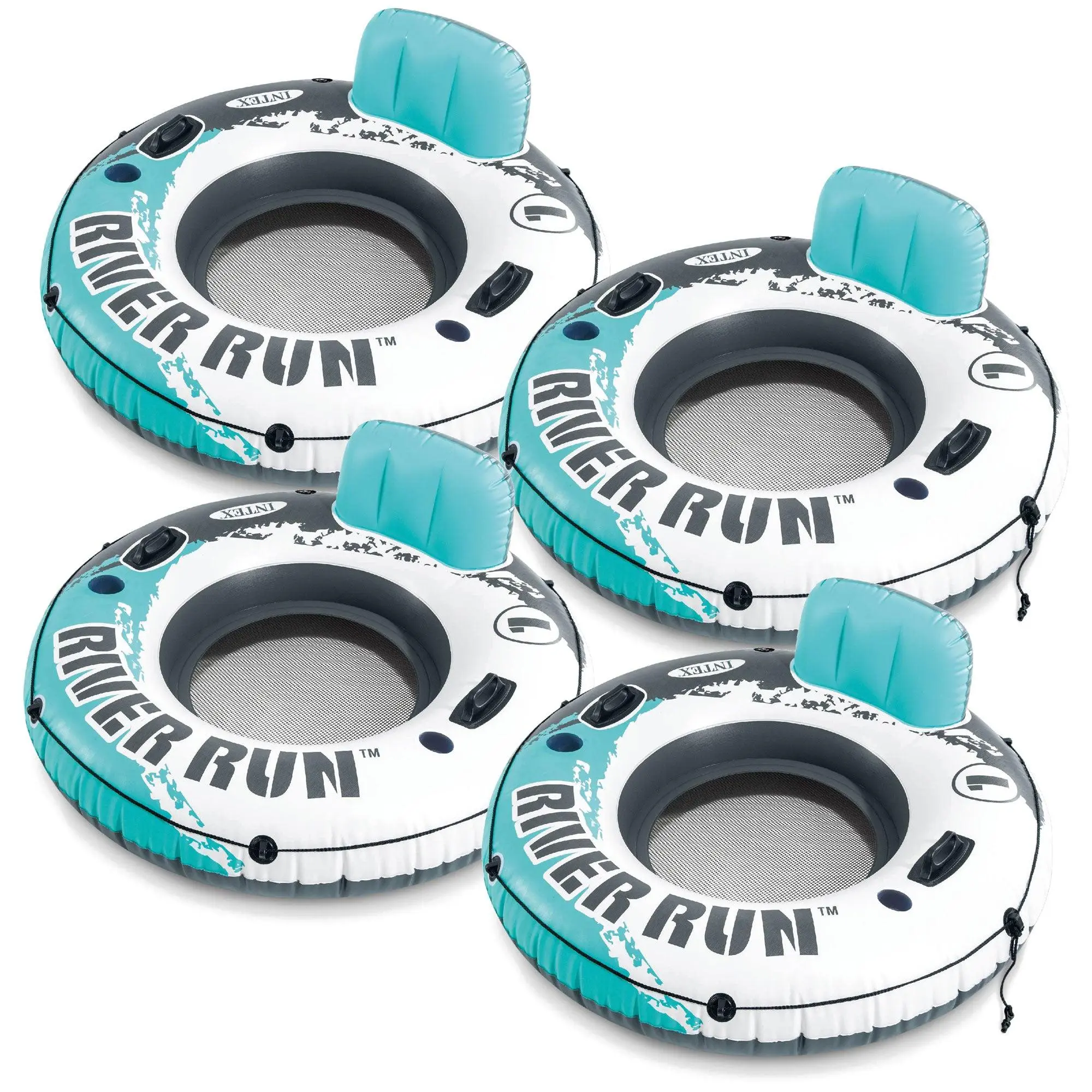 Intex River Run 1 53" Inflatable Floating Water Tube Lake Raft, Red (4 Pack)