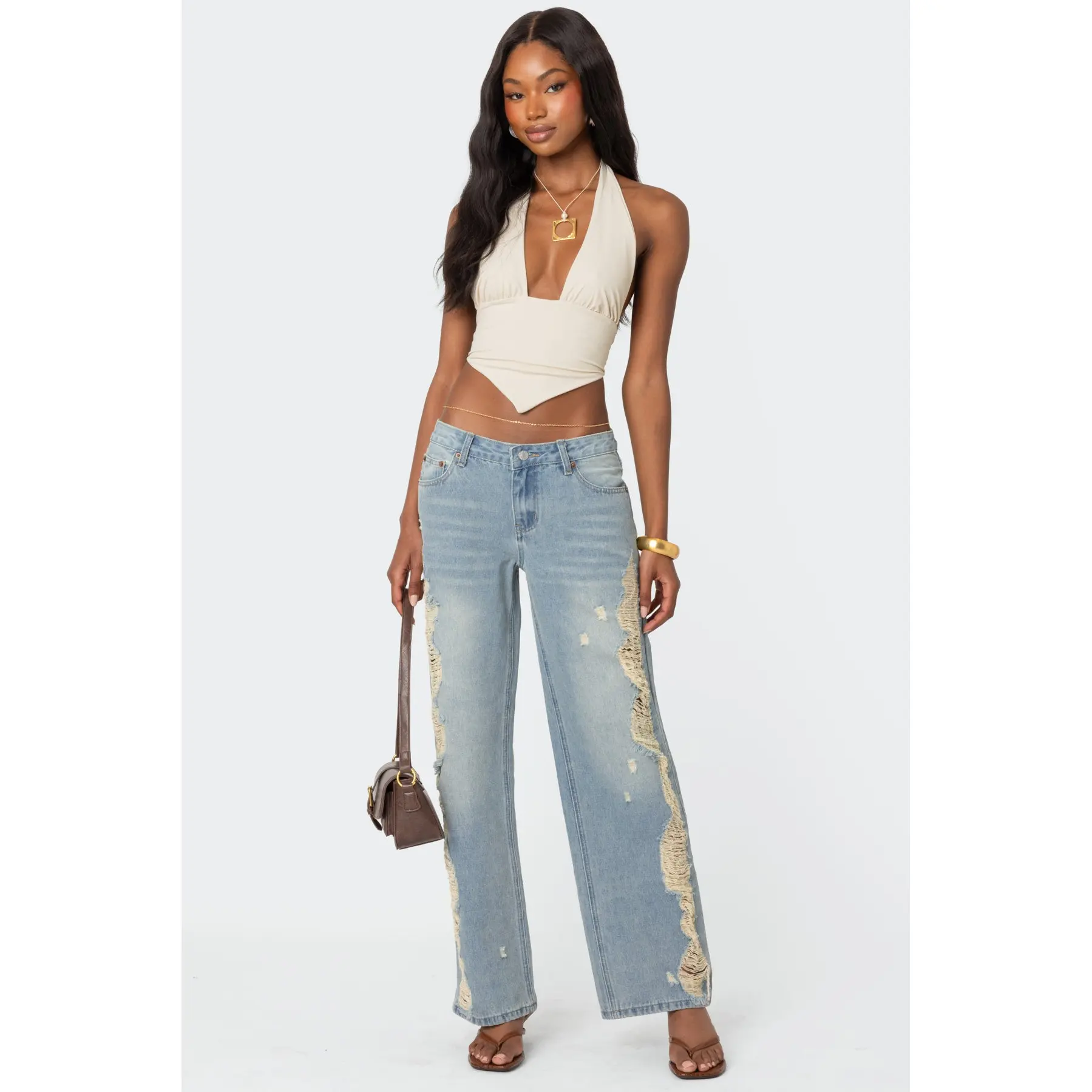 Distressed Washed Low Rise Baggy Jeans