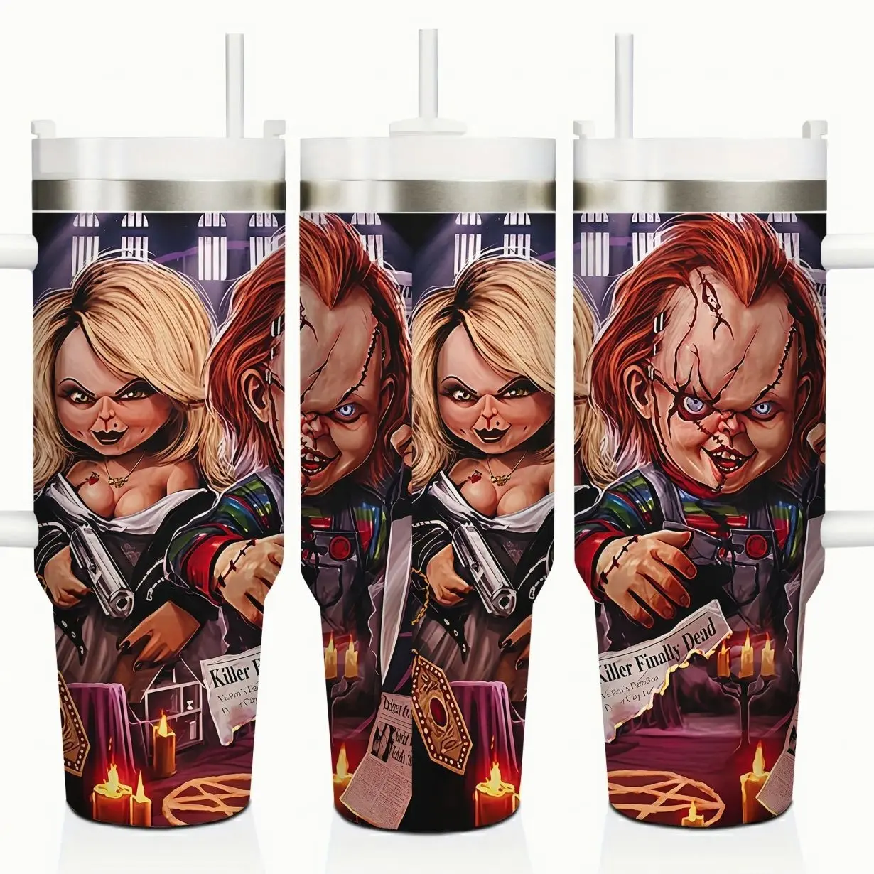 [MADE IN US] Vacuum Insulated Tumbler Bride of Chucky Horror Doll with Lid and Straw - Stainless Steel Travel Coffee Mug Double Wall Hot & Cold Drink Cup Leakproof Portable