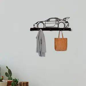 1pc Wall Mounted Sports car 911 GT3 Wall Decor Pop Art Wall  Key Rack with 5 Hooks Black Metal Key Holder, Decorative Wall Hanging Storage Rack Hook, Entryway Key Hanger Hook, For Home Room Wall Decor
