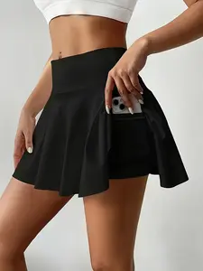 Women's High-Waist Tummy Control Skort with Anti-Chafing Technology - & Everyday Non-See-Through Skirt, Side Pockets, Stretchy Non-Slip Waist Trainer, Machine Washable Pants Alternative for,, Casual Outfits - Black, Bottoms, Pleated Design