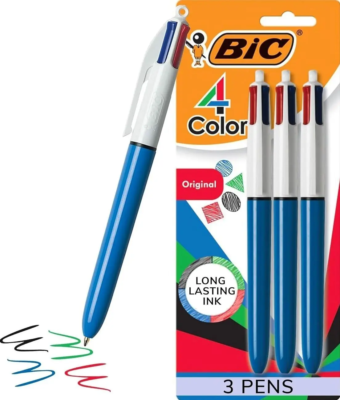 BIC 4-Color Original Retractable Ballpoint Pen, 1.0 mm Medium, 3-Count Pack