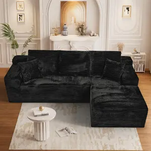 L-Shaped Sectional Modern Boneless Corduroy Couch with Chaise-No Assembly Required! Deep-Seat, Upholstered Modular Cloud Sofa for Living Room, Plush Corduroy Fabric【2 Packages Shipping】