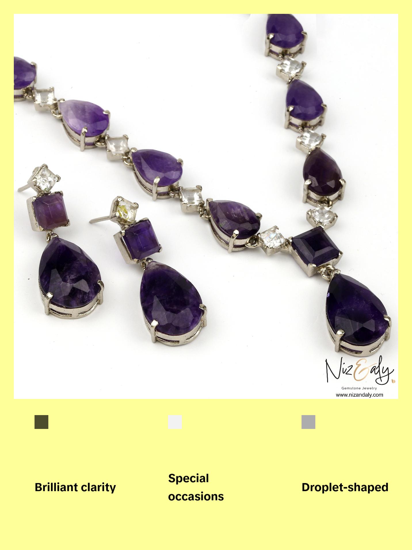 Stunning Droplet Cut Amethyst and Herkimer Diamond Necklace Set