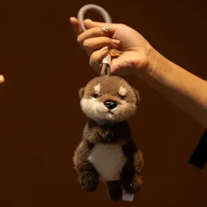 Cute Otter Plush Keychain Realistic Stuffed Otter Animal Pendant Doll Soft Plushies Key Ring for Bag Decoration Gifts Girl
