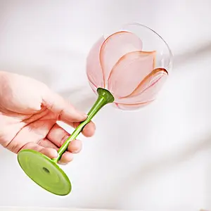 1 Piece Hand Painted Glass Goblet Cup Creative Red Wine Glasses Cup Flower Painted Stemware for Wedding Party Events