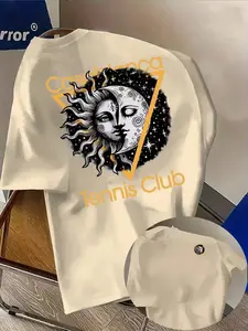 Men's Fashion T-Shirt with 'casablanca' Creative Letter Pattern, Comfortable Loose Fit, Geometric Print, Casual Summer Top