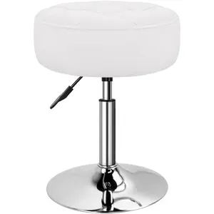 Round Makeup Stool with Thick Cushion Height Adjustable Swivel Vanity Chair Non-Slip Base for Vanity  Salon Dressing Room Bedroom Small (White)