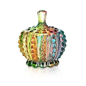 Joeyan 6 oz Colorful Embossed Glass Jars with Lid - Crystal Glass Candy Dishes - Iridescent Candy Jars Jewelry Box for Wedding, Party, Buffet Decorative