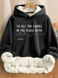 Women's Hooded Fleece Sweatshirt, Biggie Inspirational Quotes Print, Comfortable Casual Wear, Fashionable Ladies' Daily Warm Clothing