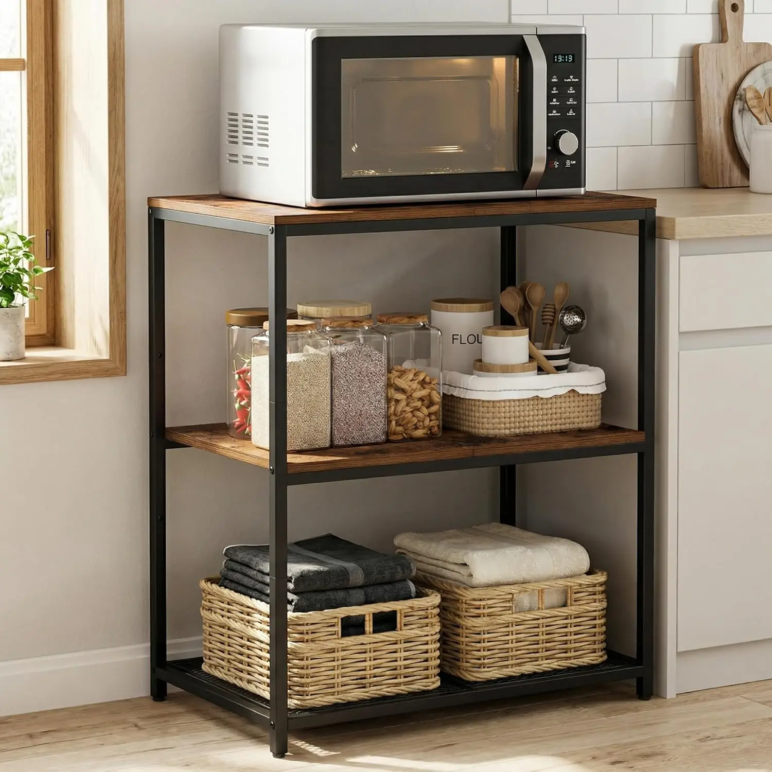 Kitchen Island with 3 Shelves, Workbench,Metal Frame