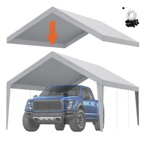 TikTokShopBlackFridayVEVOR Carport Replacement Canopy Cover 13 x 20 ft, Garage Top Tent Shelter Tarp Heavy-Duty Waterproof & UV Protected, Easy Installation with Ball Bungees,Grey (Only Top Cover, Frame Not Include)