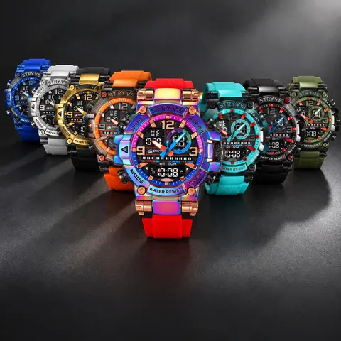 STRYVE Men's Chic Colorful Punk Style Casual Analog Watch - Modern Trendy, 30M - 50M Waterproof Multifunctional Quartz Dual Display Sport Watch, Tin Box Included, Ideal Men's Gift for Guys