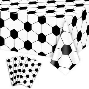 DIYDECTK 4pcs Soccer Tablecloths, Soccer Pattern Party Table Cover, Rectangular Grass Tablecloth for Kids, Soccer Theme Fan Sports Event, Game Day