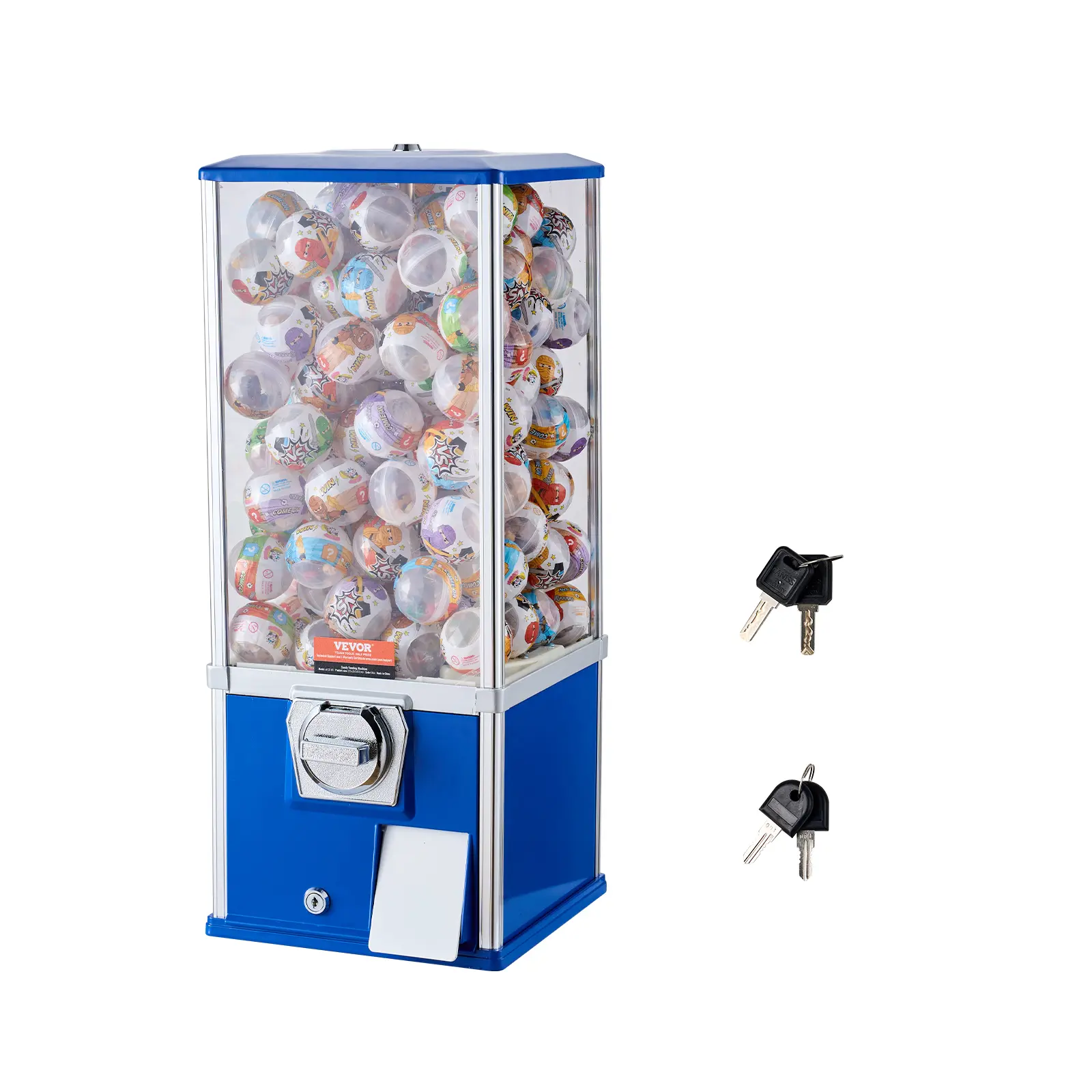 【SummerFinds】VEVOR Gumball Machine for Kids,  25" Height Home Vending Machine, PS Bouncy Balls Dispenser, Hold 230 Capsule Toys, Rectangle Bubble Gum Machine for Game Stores, Coin Operated Gumball Bank, Blue