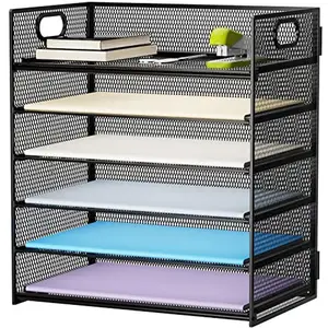 6 Tier Paper Organizer Letter Tray - Mesh Desk File Organizer with Handle