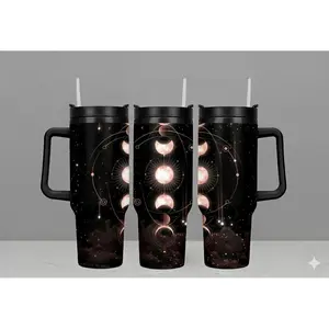 Celestial Moon Phase 40oz Tumbler with Handle – Cosmic Galaxy Insulated Travel Mug, Aesthetic Night Sky Cup