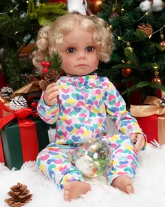 VACOS 22inch Reborn Baby Doll: Soft vinyl body with detailed wrinkles. Adorned in colorful heart-print pajamas. Silky curls frame delicate face. Vivid blue eyes shine bright. Perfect for Christmas or first birthday gifts!