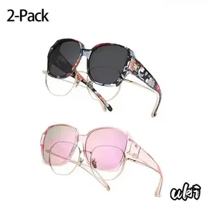 XUH 2-Pack Oversized Polarized Fit Over Sunglasses, Stylish Unisex Geometric Angular Frame, UV400 Anti-Glare Lightweight Flexible Eyewear for Prescription Glasses, Men's Sunglasses & Women's Accessories, Outdoor Use,summervibes