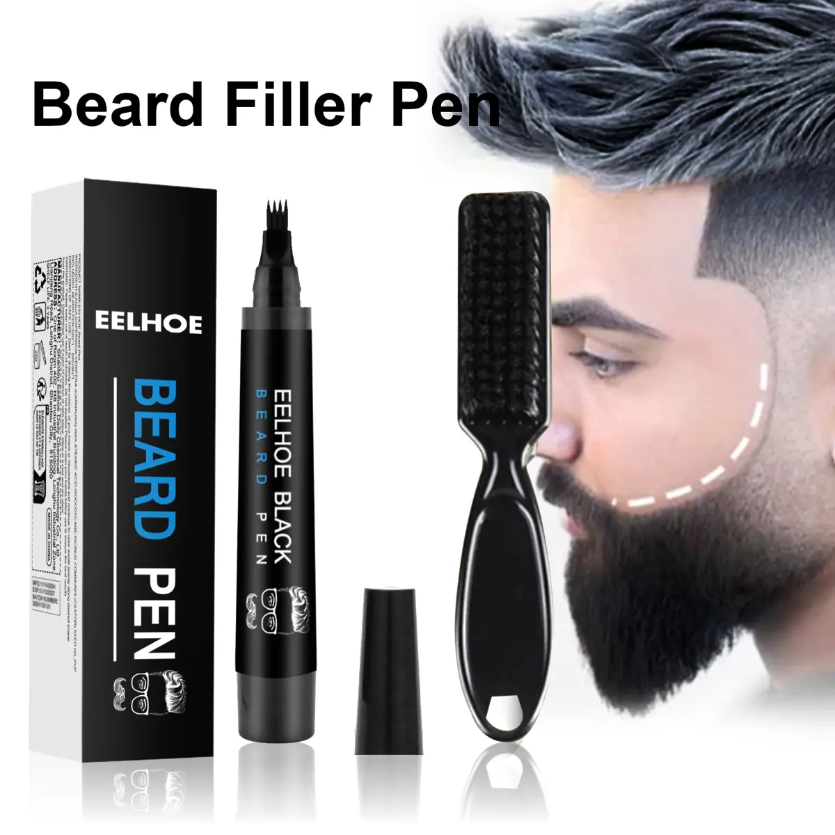 EELHOE Beard Filler Pen Kit for Men - Waterproof & Sweat-Proof Long-Lasting Oil Wax Base - Natural Finish for Beard Eyebrow & Scalp - Easy Application & No Smudging - Perfect for Daily Use-Christmas gifts