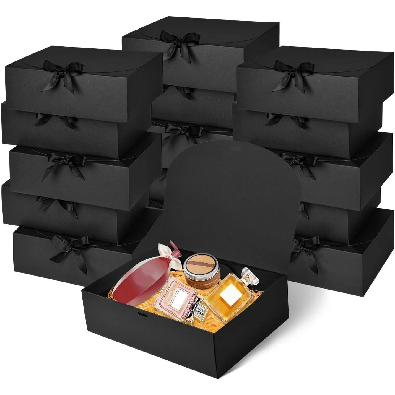 12Pack Black  Boxes with , 12x9.8x3.1 Inch Groomsmen Proposal Box, Luxury Black  Box with Ribbon for Bridesmaid Box, Graduation, Christmas, Wedding, Birthday, Party